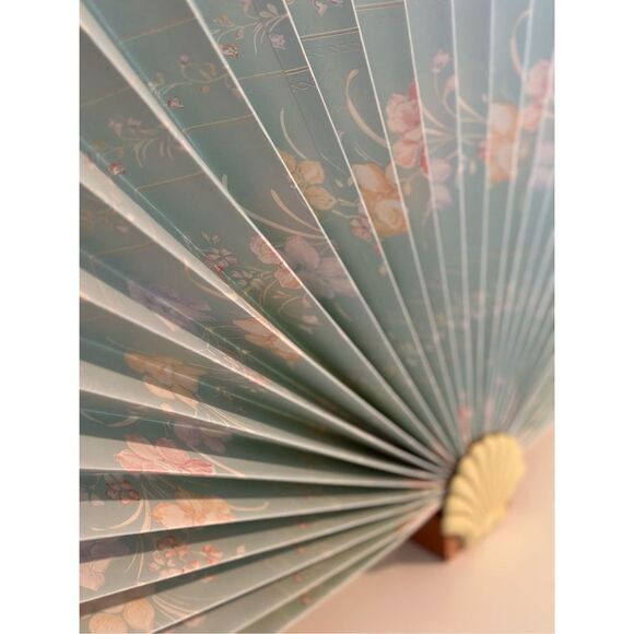 Vintage Paper Floral And Lace Shell Fan - Picture 12 of 12